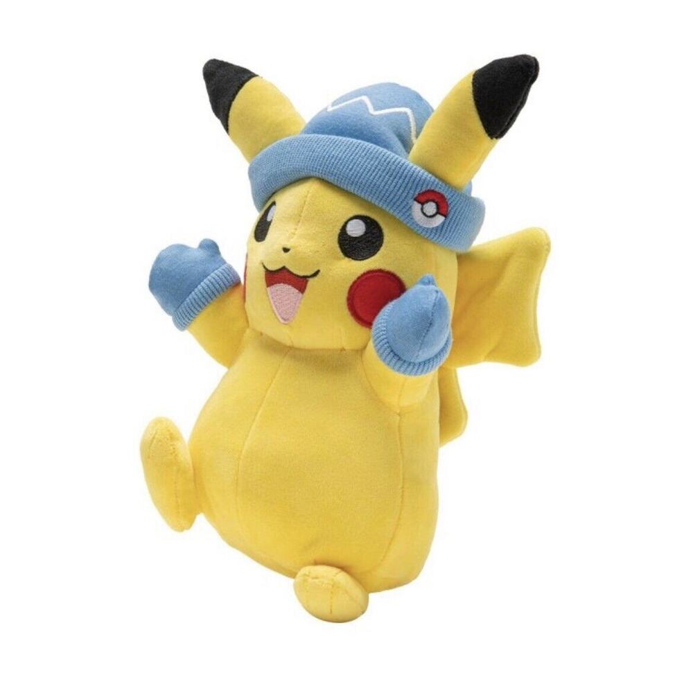 POKEMON 8" Plush HOLIDAY PIKACHU w/ Blue Winter Hat & Mittens CHRISTMAS NEW